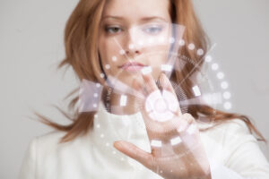 Future technology. Woman working with futuristic interface